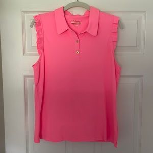 Lilly Pulitzer Pink Polo with Ruffle Sleeve